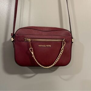Michael Kors Wine Red Crossbody Bag with Gold Chain